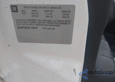 2008 Pontiac Grand Prix из США, поврежденный, VIN 2G2WP552981128187